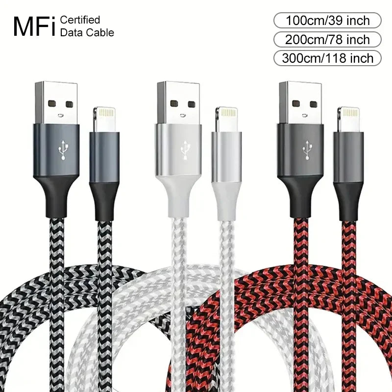 USB-A to Lightning Fast Charging Cable 1M / 2M / 3M – Nylon Braided