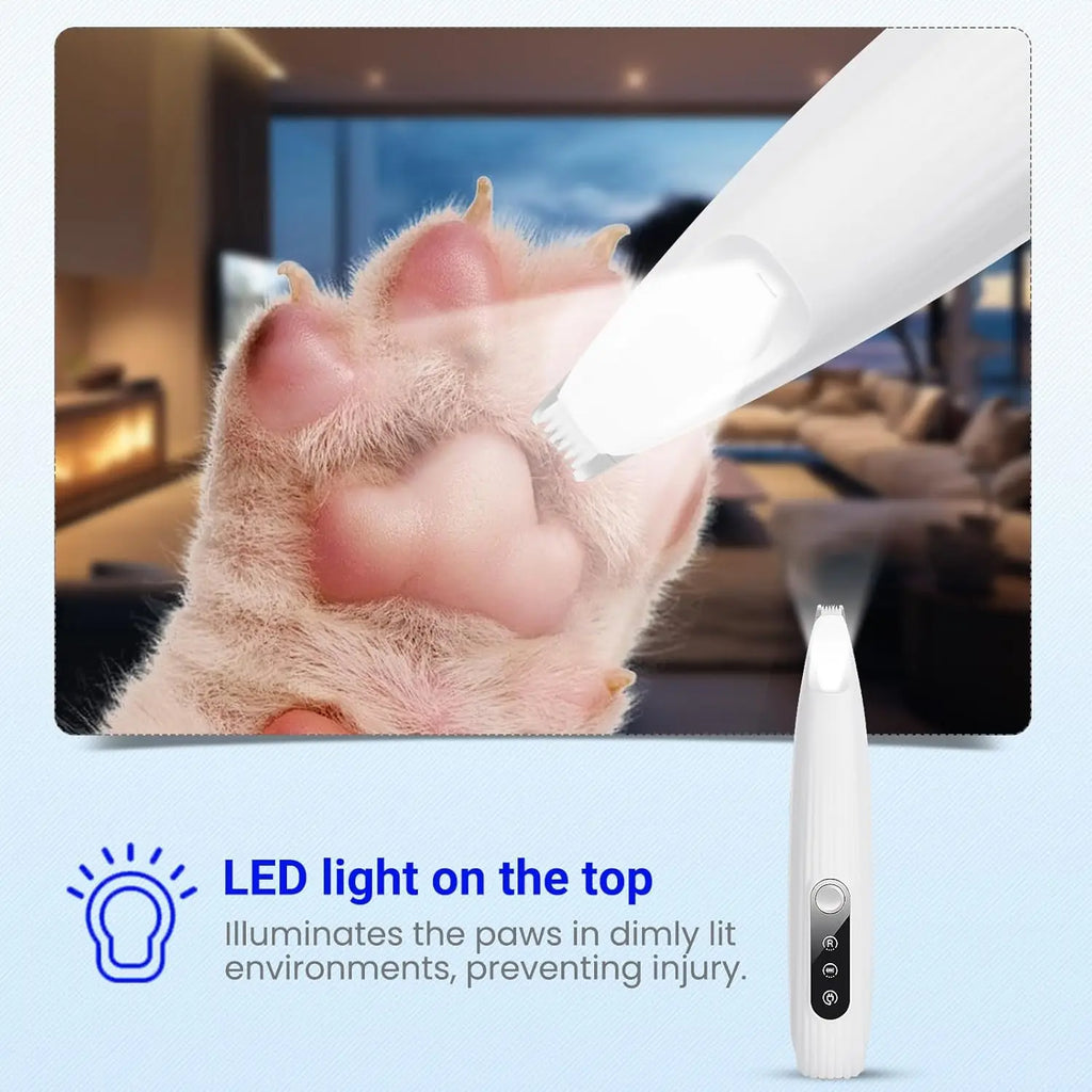 Portable Dog Paw Trimmer with LED Light – Cordless Nail Grinder for Pets