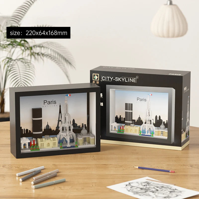 🌍🧱 Micro World Famous Architecture Building Blocks – New York, Paris, London & Dubai Skyline Photo Frame DIY Wall Decoration