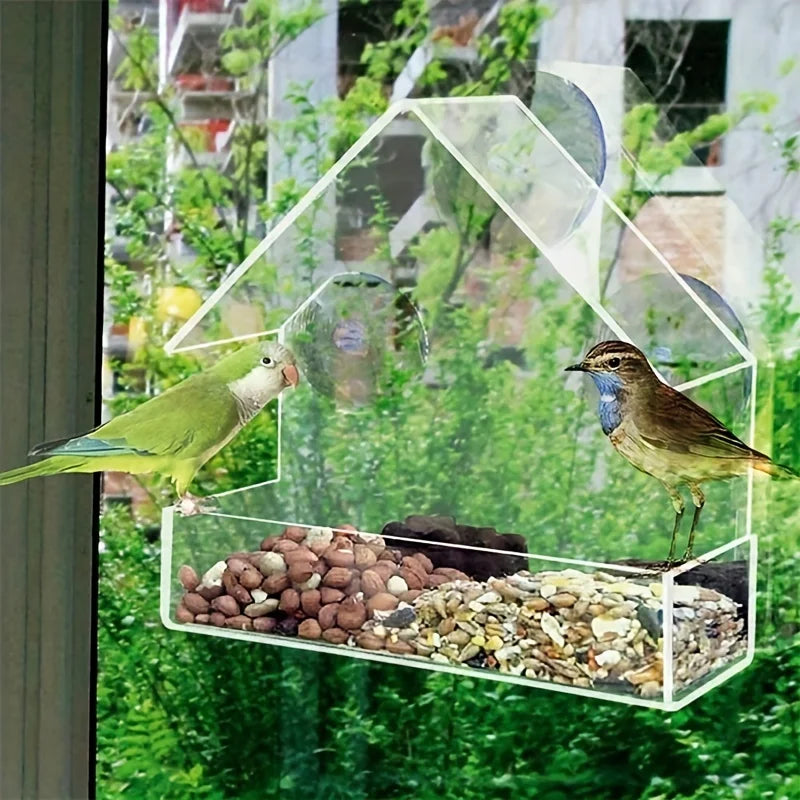 🐦🏡 Clear Acrylic Window Bird Feeder with Suction Cups