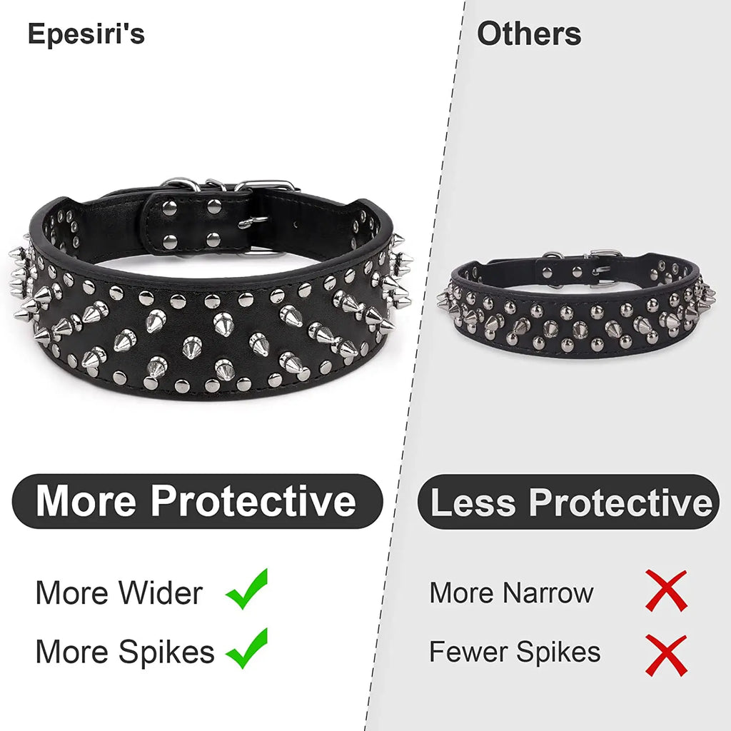 🐕🛡️ Spiked Large Dog Collar – PU Leather Collar for Medium to Large Breeds (L–3XL) | Pitbull, Mastiff, Boxer