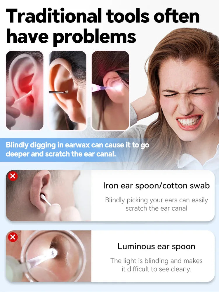 👂✨ Generation 2 Visual Ear Wax Cleaner Camera | Safe Earwax Removal Endoscope Tool 📷 | Smart Ear Cleaning Device – Black & White