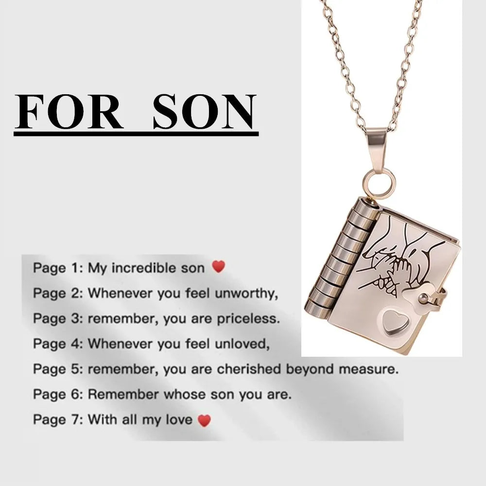 📖💙 To My Champion Son Book Necklace 🏆 | Engraved Openable Book Pendant with 6 Message Pages ✨ | Birthday Gift for Boys – My Little Hero 💪