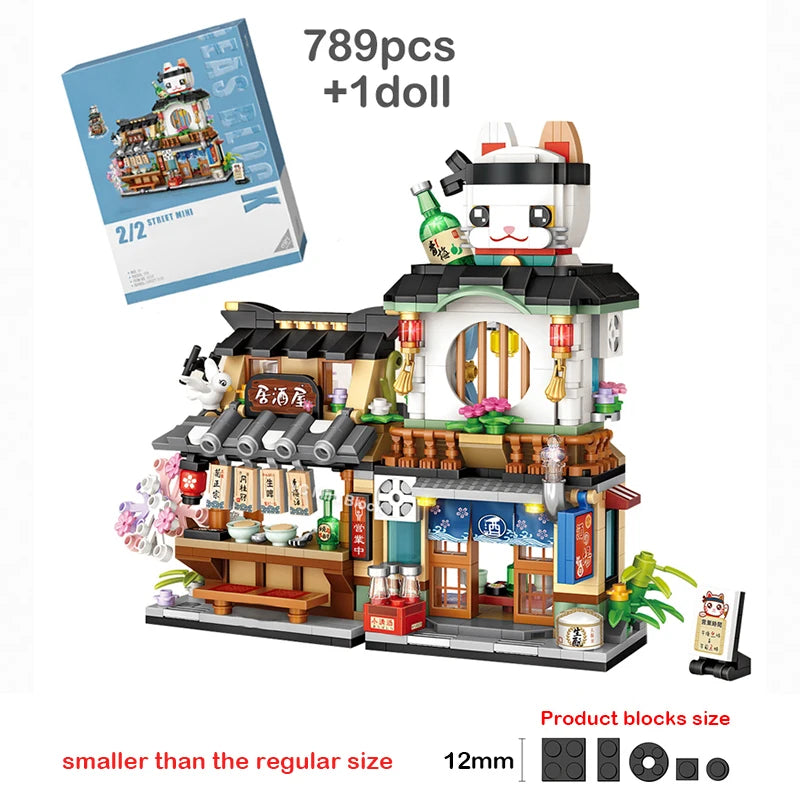 🍋🍜 Creative Mini Building Blocks – Snack Bar, Sea Fish Food House & Lemon Tea Shop DIY Puzzle Toy for Kids & Girls