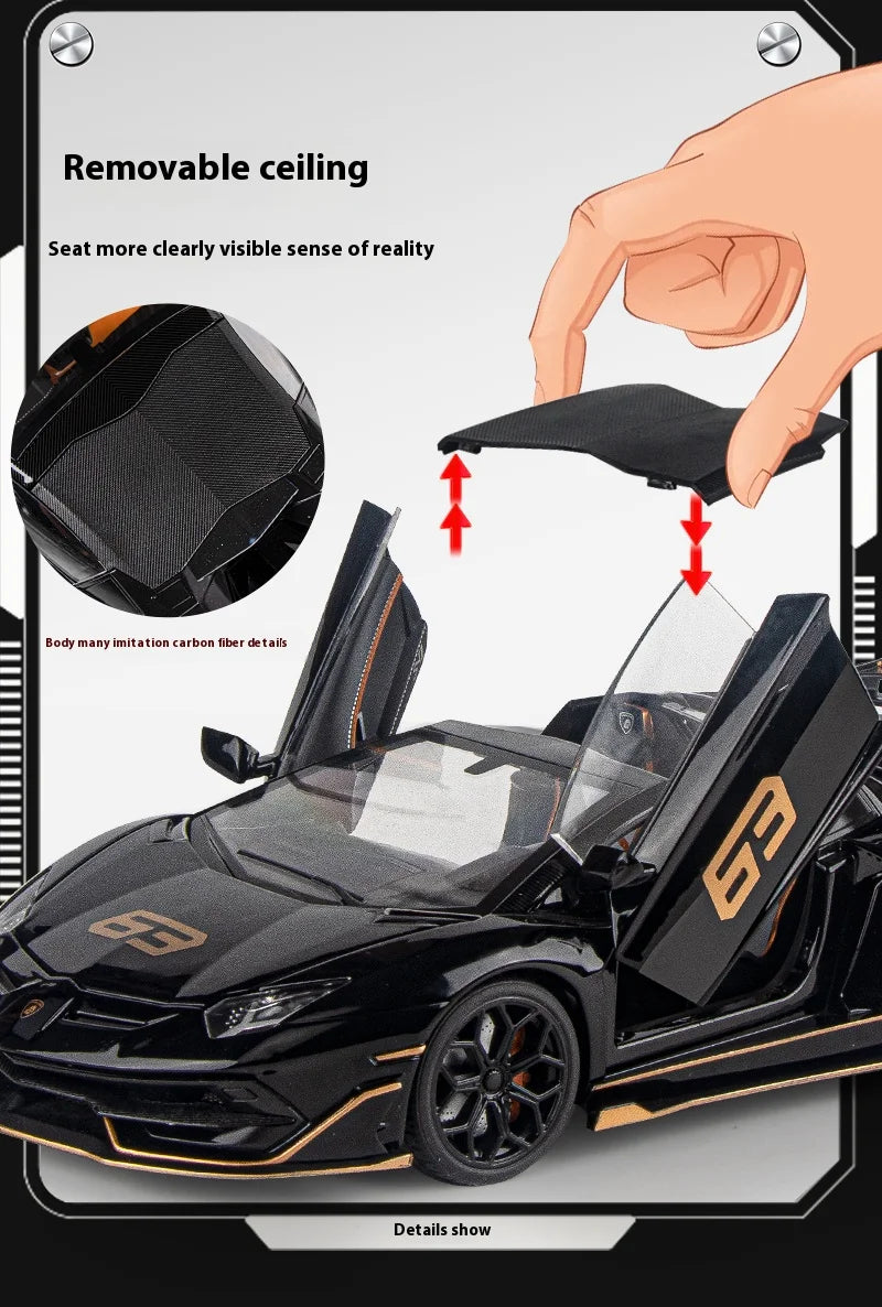 1:18 Scale SVJ63 Alloy Car Toy Model with Sound & Light Effects – Diecast Supercar Collection