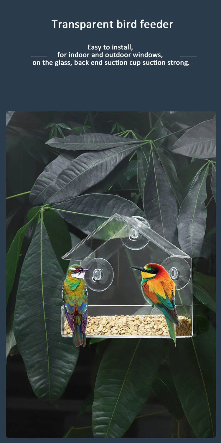 🐦✨ Transparent Window Bird Feeder House | Suction Cup Glass Feeder 🪟 | Outdoor Hummingbird Gazebo Feeding Cage Accessory