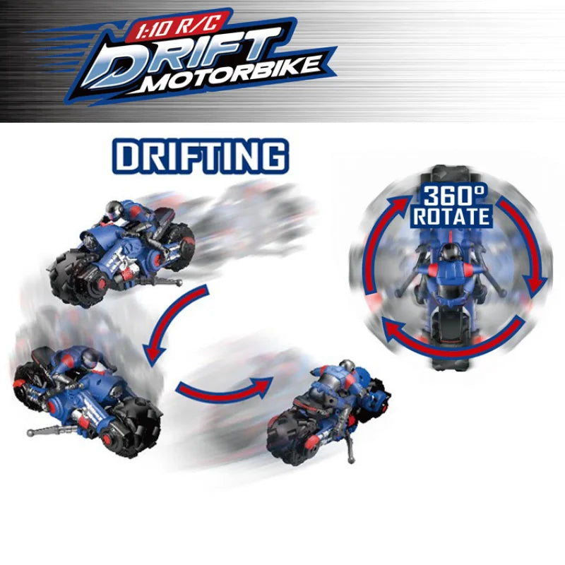 1:10 Remote Control Stunt Motorcycle Racing Drift Vehicle with Light 2.4G High Speed Car Model Boys Game Toys Children's Gifts
