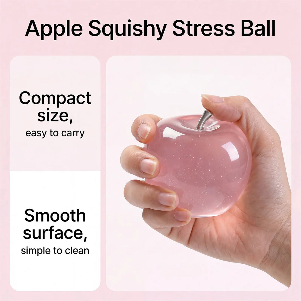 Glitter Crystal Apple Squishy Ball – Transparent 3D Sensory Fidget Toy