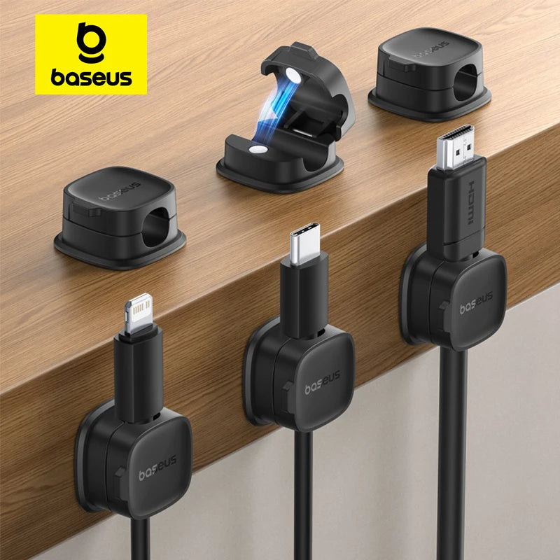 🧲🔌 Baseus Magnetic Cable Organizer Holder – Adjustable Under Desk Clip