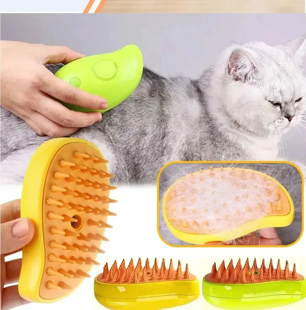 ✨ 3‑in‑1 Pet Electric Steam Brush | Cat & Dog Cleaning Spray Massage Grooming Comb | Retractable Handle | USB Rechargeable Hair Removal Beauty Brush