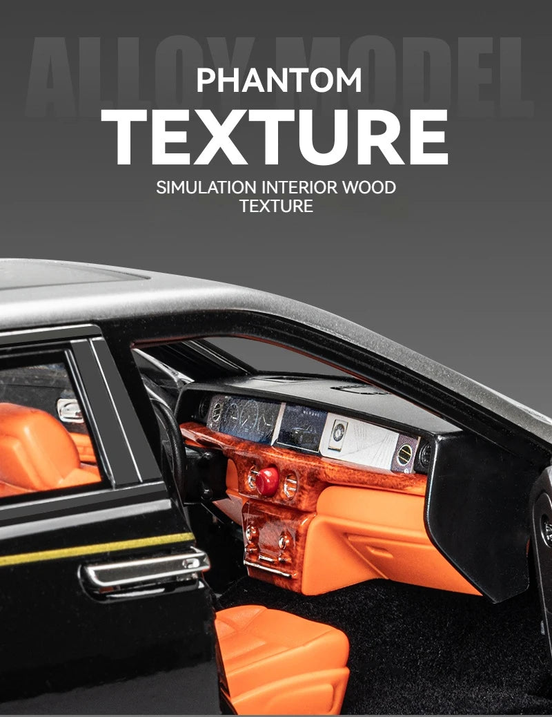1:18 Rolls-Royce Phantom Model Car, Zinc Alloy Pull Back Toy Diecast Car with Sound and Light, Realistic Modeling Model Toy
