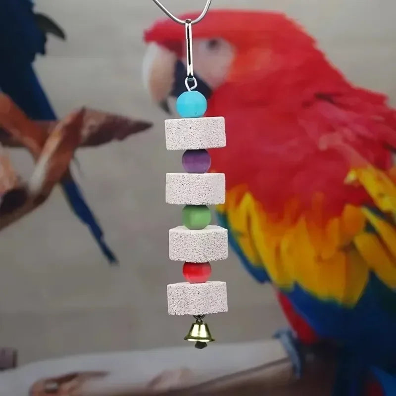 🦜🐿️ Multilayer Lava Rock Chew Toy with Colorful Beads for Small Pets