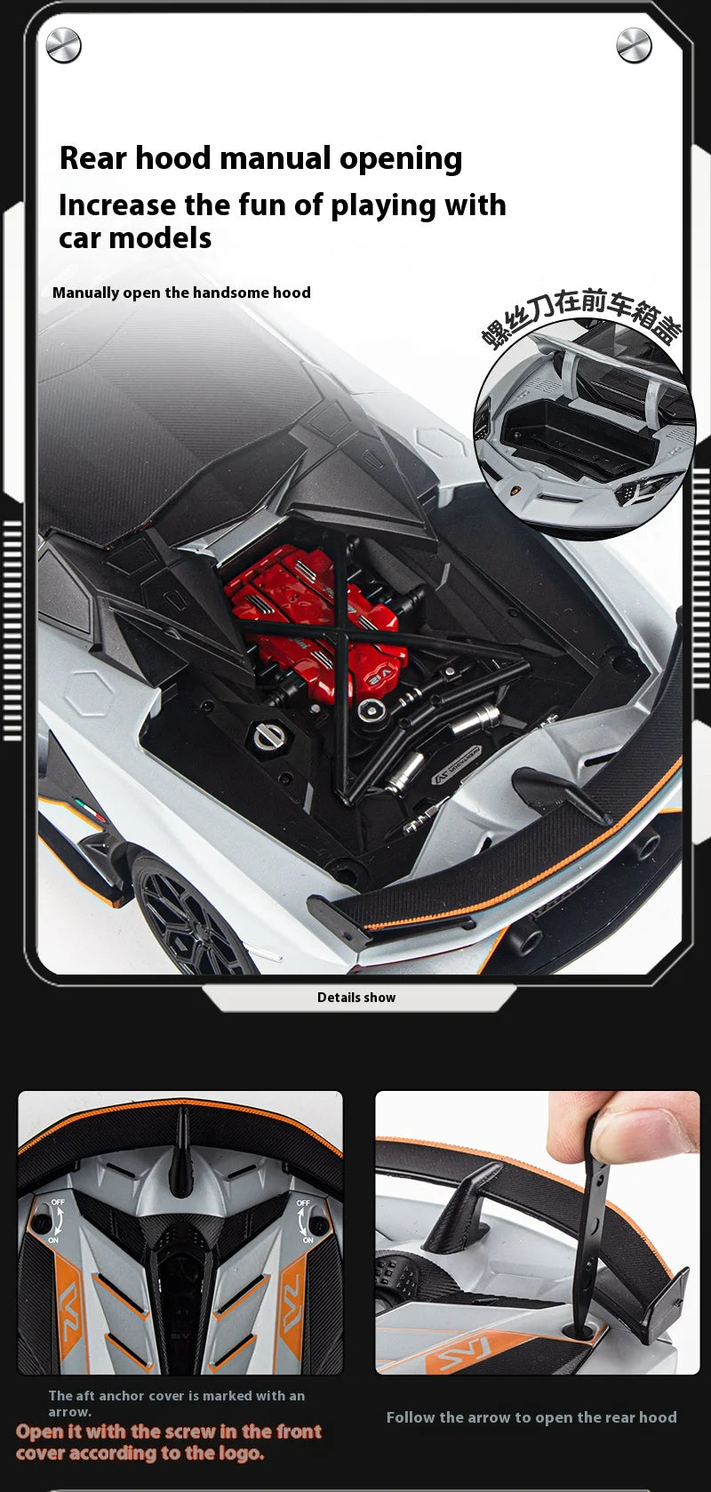 1:18 Scale SVJ63 Alloy Car Toy Model with Sound & Light Effects - Realistic Detail for Kids' Playtime & Collectors' Delight