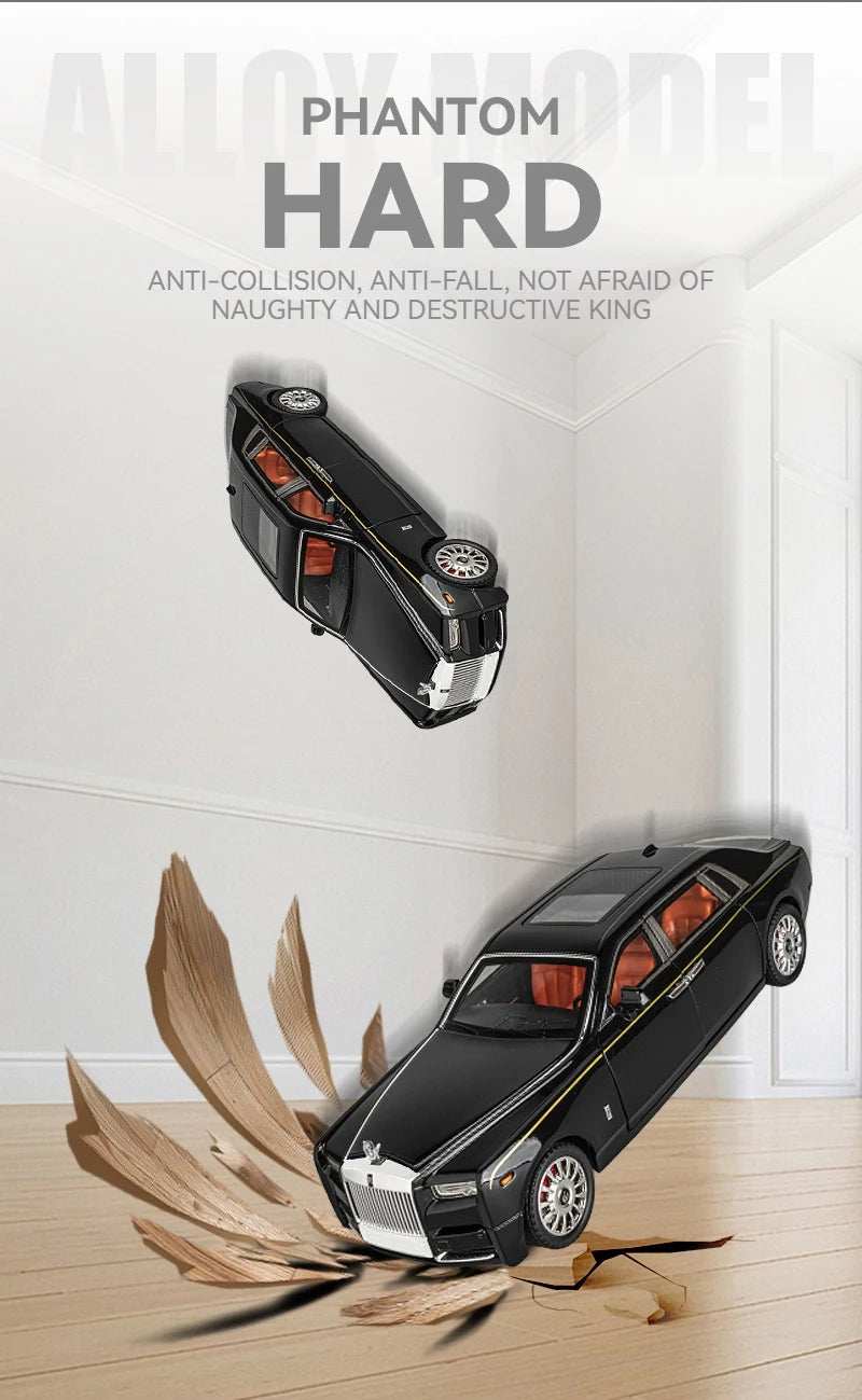 1:18 Rolls-Royce Phantom Model Car, Zinc Alloy Pull Back Toy Diecast Car with Sound and Light, Realistic Modeling Model Toy