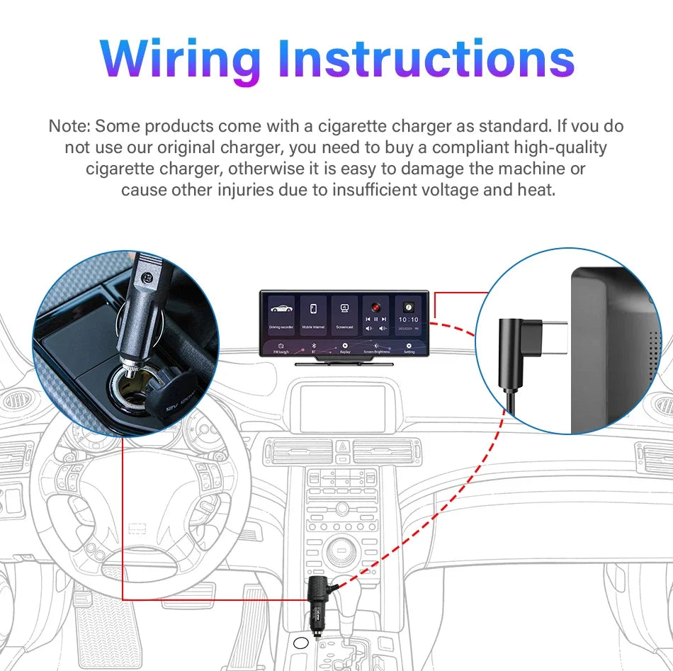 10.26" 4K Dash Cam Mirror with Wireless CarPlay & Android Auto, GPS, Rear Camera, 1600x600 IPS Touchscreen, Voice Control, Parking Monitor