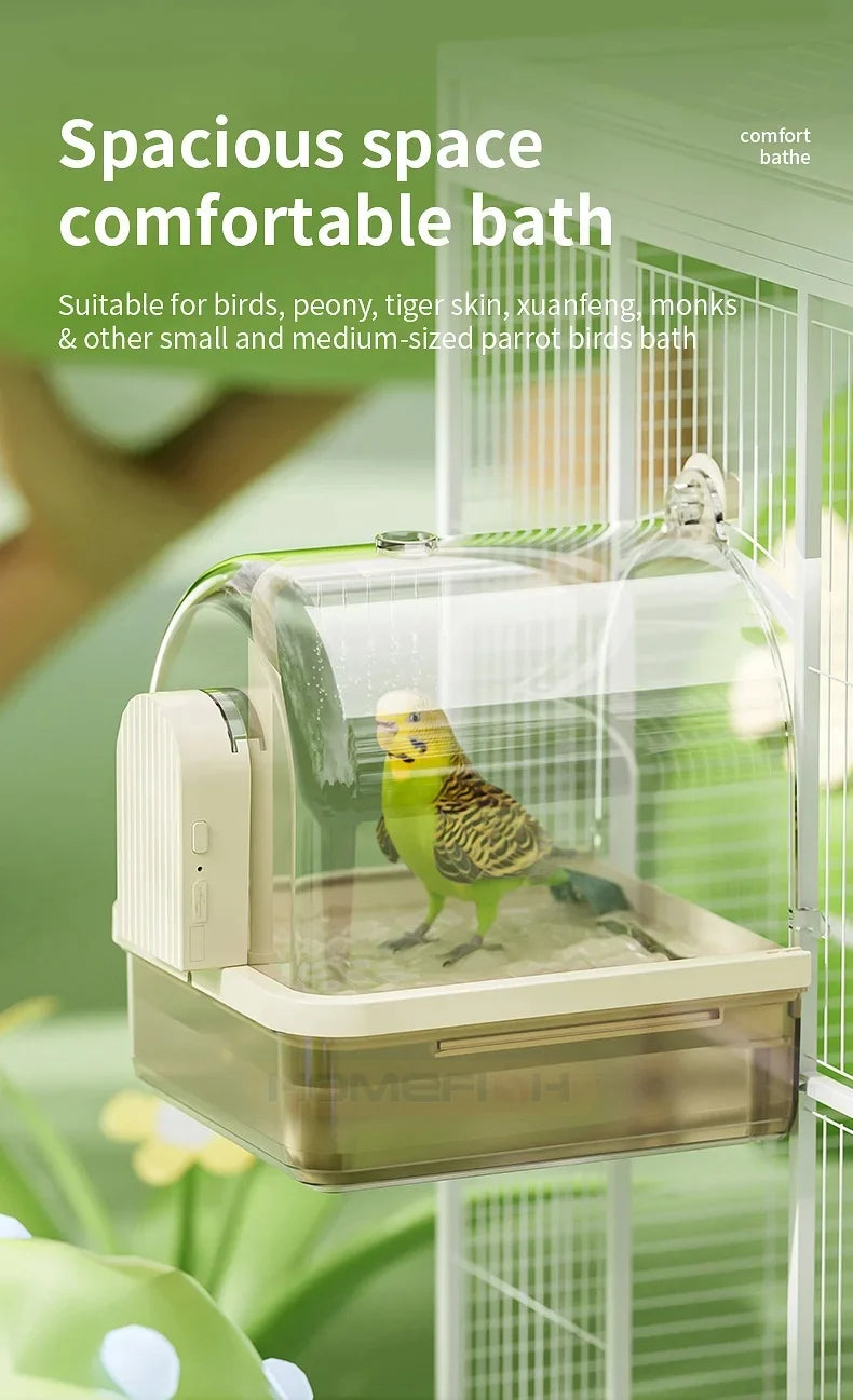 🐦💦 Clear Hanging Bird Bath with Automatic Water Circulation | Space-Saving Bird Shower 🚿 | Easy-Clean Bird Cage Accessory