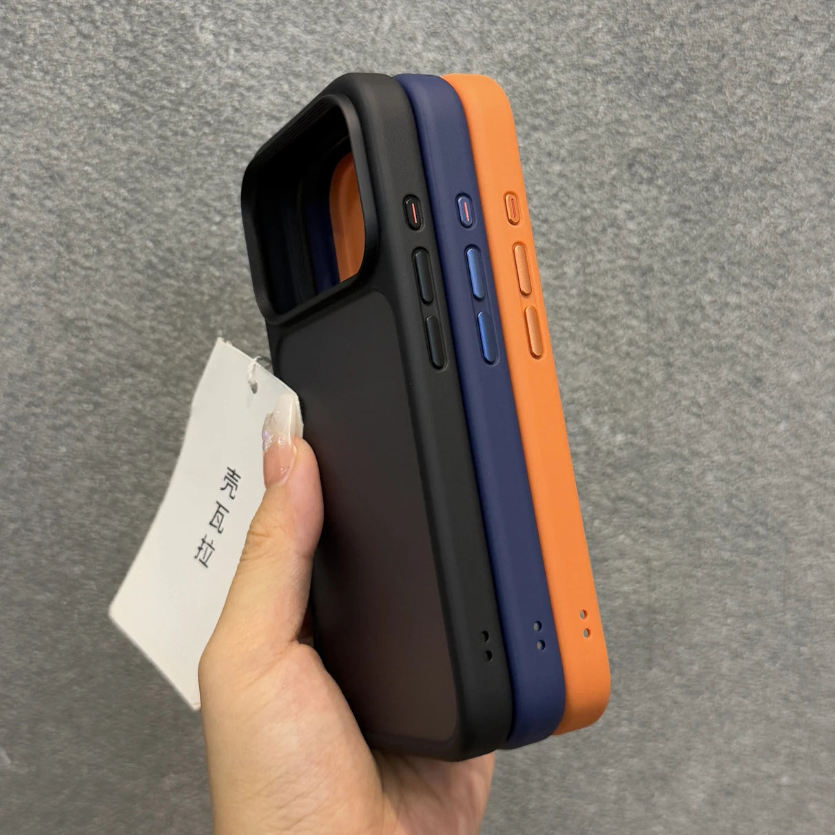 Luxury Orange Matte Transparent Case with Metal Buttons for iPhone 17 Pro Max