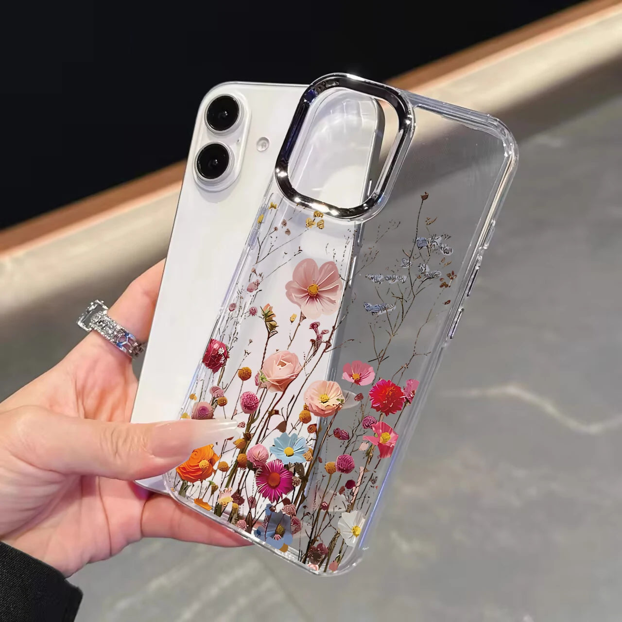 Daisy Floral Clear Phone Case with Metal Lens Frame for Google Pixel