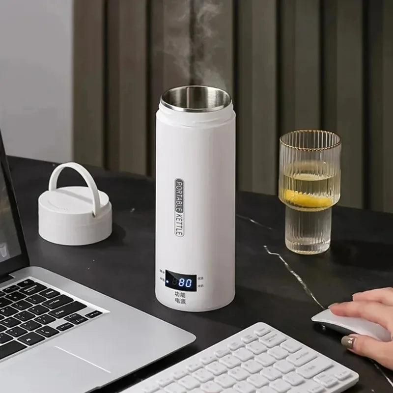 🔥☕ 450ML Portable Electric Kettle Thermal Cup | Fast Boil Tea & Coffee Travel Kettle 🧳 | Anti-Scald Water Bottle with English Menu
