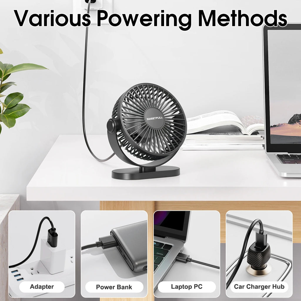🌬️💻 Portable USB Electric Fan – 3 Speed Silent Mini Cooler