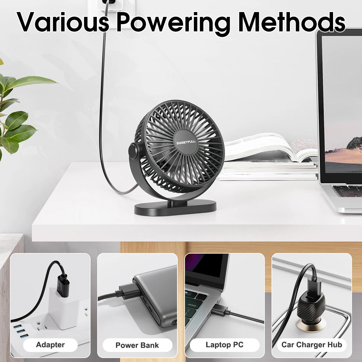 🌬️💻 Portable USB Electric Fan – 3 Speed Silent Mini Cooler