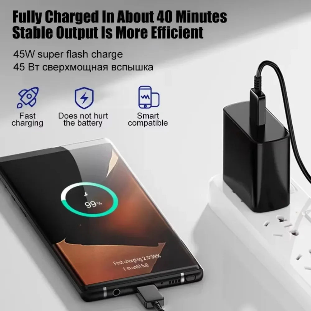 2PCS 45W Fast Charging Wall Charger with USB-C Cable for Samsung Galaxy