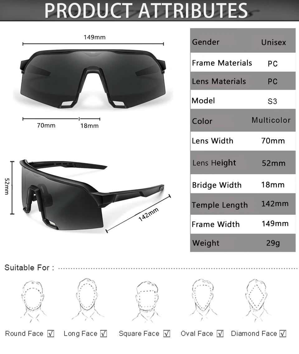 Cycling Sunglasses for Men and Women UV400 Available in 5 colors, these big-frame eyewear pieces are perfect for running, fishing, and other sports activities.