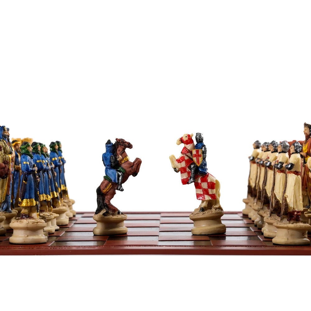Luxury War‑Themed Metal & Resin Chess Set ♟️ | Hand‑Painted Knights on Leather Board | 32‑Piece Strategy Gift Set 🎁