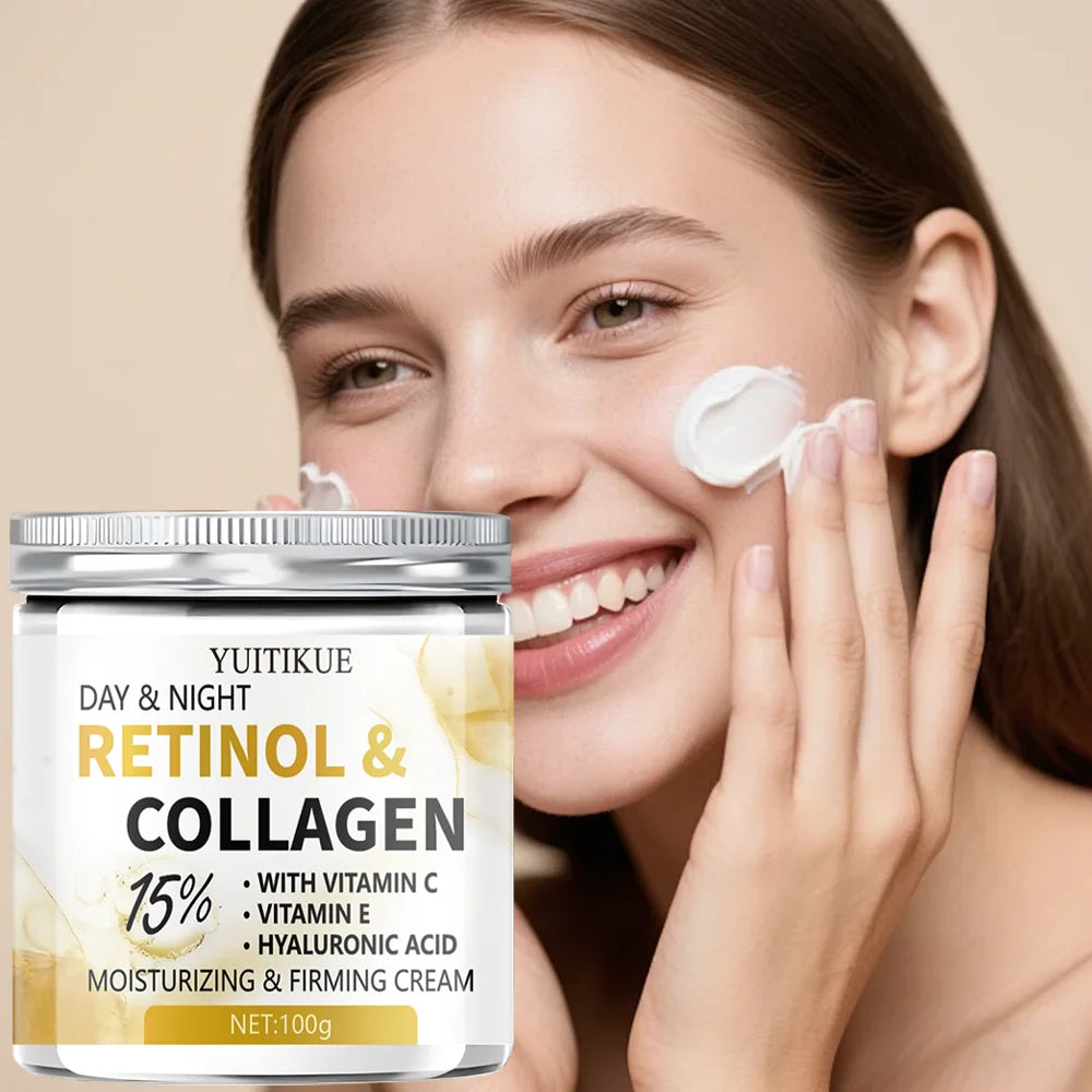 ✨💎 YUITIKUE 15% Retinol Collagen Day & Night Cream – Lift, Firm & Deeply Moisturize with Vitamin C, E & Hyaluronic Acid (100g)