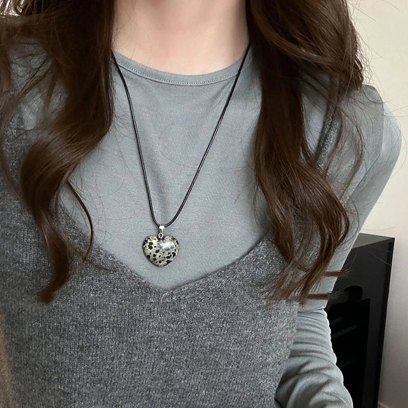 💛✨ Natural Spotted Tiger Eye Stone Necklace 🍇 | Vintage Water Droplet Grape Pendant 🌿 | Long Chain Necklace for Women Boho Accessories 💖