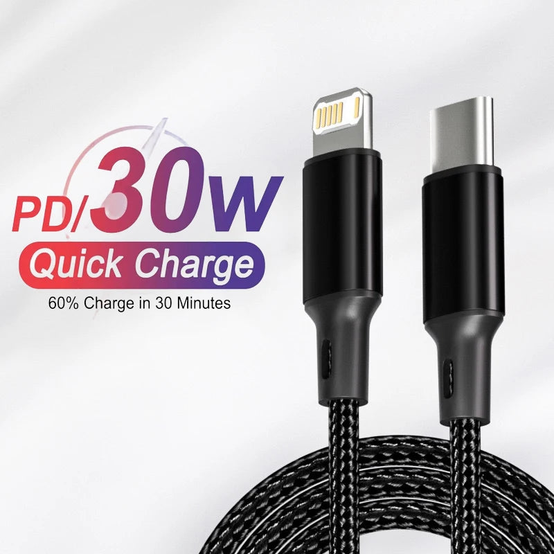 PD 30W USB Cable For iPhone 14 13 12 11 Pro Max 7 8 14 Plus XS XR Fast Charging USB C Cable Charger Date Wire Accessories