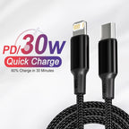 PD 30W USB Cable For iPhone 14 13 12 11 Pro Max 7 8 14 Plus XS XR Fast Charging USB C Cable Charger Date Wire Accessories
