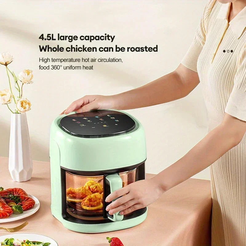 🍟✨ 4.5L Smart Electric Air Fryer | Oil-Free 360° Convection Baking Oven 🔥 | Automatic Household Air Fryer with Visible Window (EU 220V)