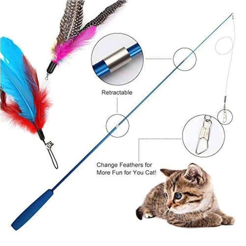 🎣🐾 Telescopic Cat Teaser Wand – 3-Section Fishing Pole Stick