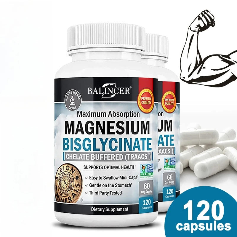 Magnesium Bisglycinate - for Muscle, Nerve, Sleep, Joints, Bones, Immune & Energy - High Absorption, Vegetarian,120 Capsules