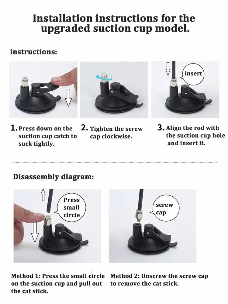 🐱🎀 Funny Fluffy Feather Cat Teaser Wand with Bell & Suction Cup