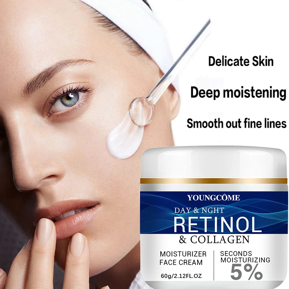 Collagen Retinol Hyaluronic Acid Facial Cream for anti-aging firming lifting fading fine lines whitening moisturizing and brightening skin.