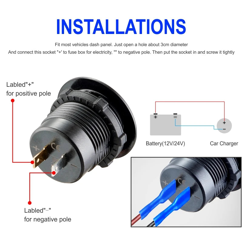 12V/24V Fast Charge USB Socket – 54W PD USB‑C + Dual QC3.0 Ports | Marine, Motorcycle, Truck & Car Power Outlet
