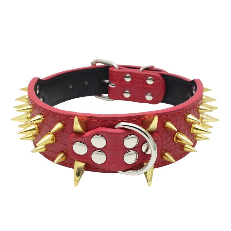 Spiked Dog Collar 🦴 Anti-Bite PU Leather Rivet Collar for Large Dogs
