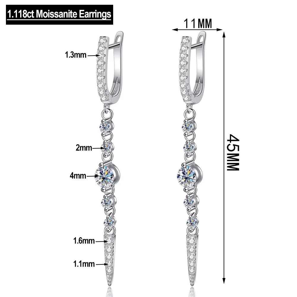 ✨💎 Serenity 1.118CT D Color Moissanite Long Tassel Earrings 🤍 | 18K Gold Plated Lab Diamond Drop Earrings 👰 | S925 Sterling Silver Luxury Jewelry for Women