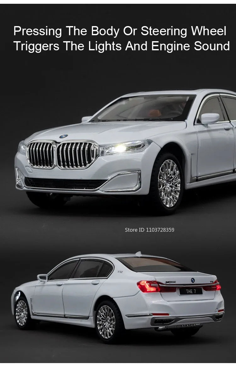 1:24 Miniature M4 / 760Li Alloy Diecast Toy Car with Sound, Light, Open Doors & Pull Back Action