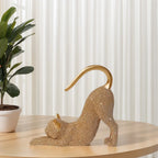 🐱✨ Lazy Cat Stretching Resin Figurine 💎 | Sparkling Crystal Desk Ornament 🏡 | Creative Cat Statue Home Decoration Gift for Cat Lovers 🎁