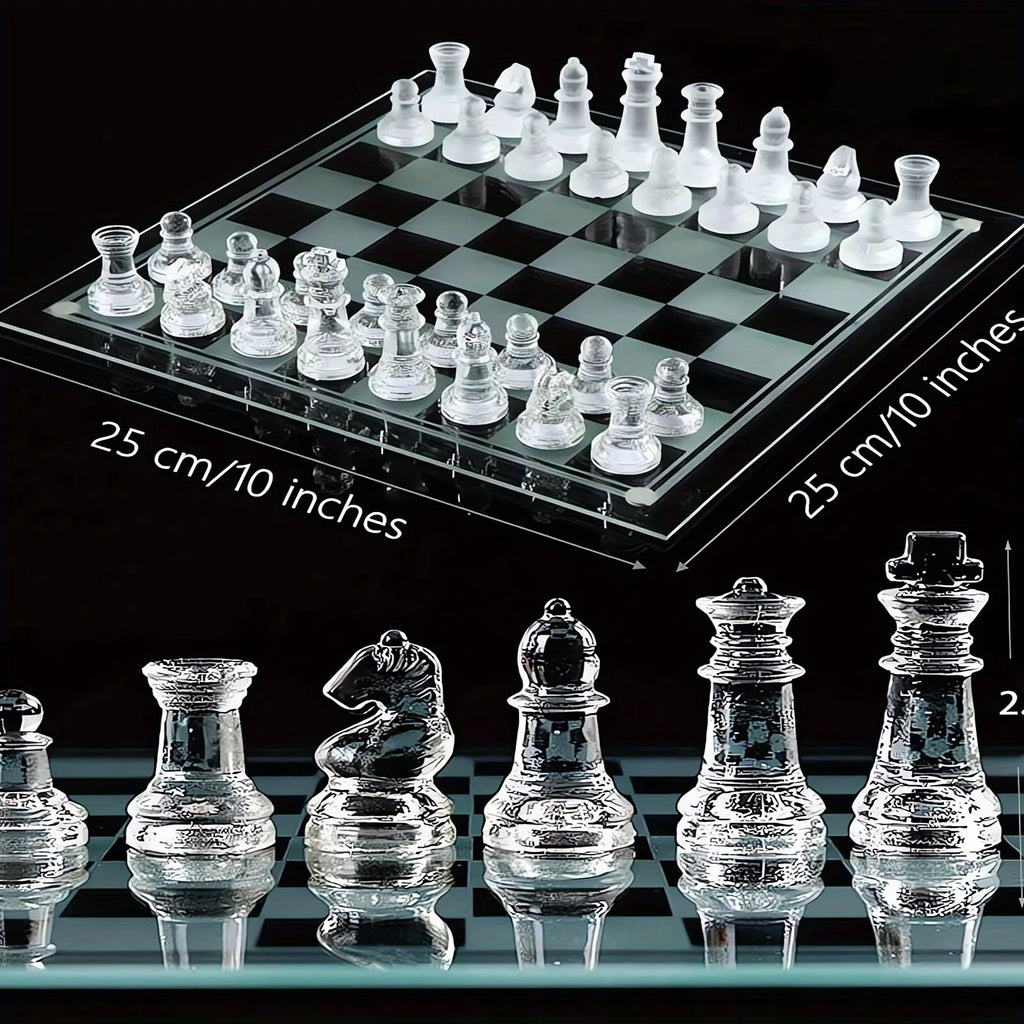 🏆 10" Handcrafted Glass Chess Set ♟️ Premium Quality | Elegant Home Décor ✨ Perfect for Game Nights & Chess Lovers