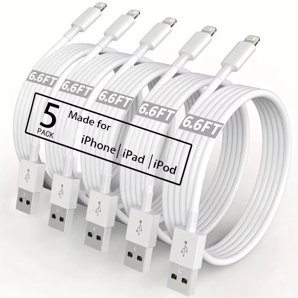 5-Pack 2M (6.6FT) USB-A to Lightning Charging Cable – 2.4A Fast Charge