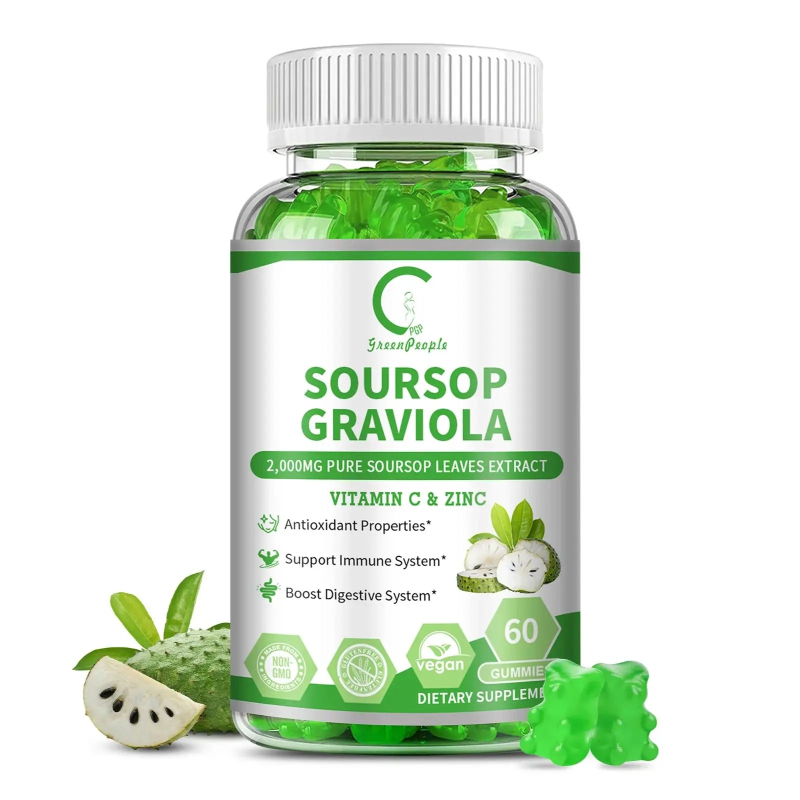 Soursop Gummies 🍃 | Immune, Digestive & Skin Health Support | Vitamin C & Zinc | Cellular Wellness Formula | 60 Gummies