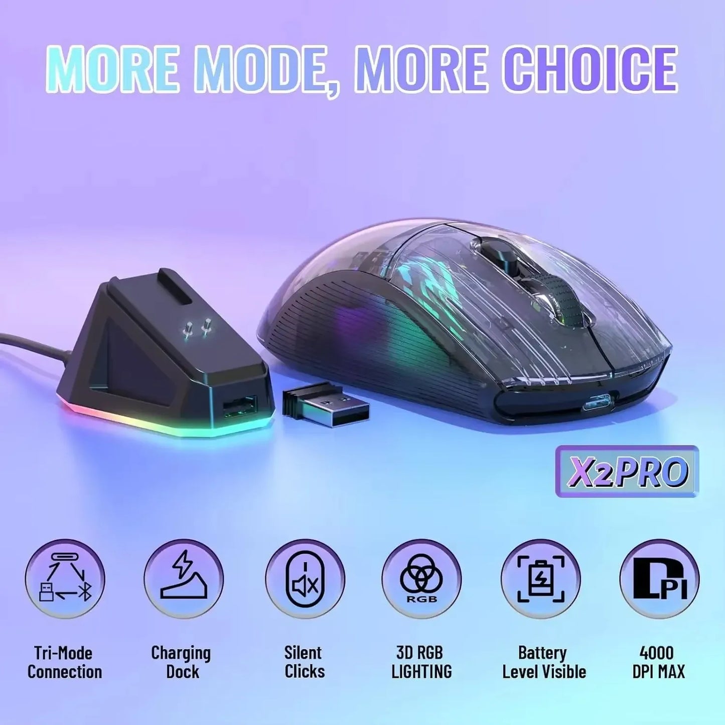 🔥🖱️ ATTACK SHARK X2 Pro Triple Mode Wireless RGB Gaming Mouse – Transparent Shell