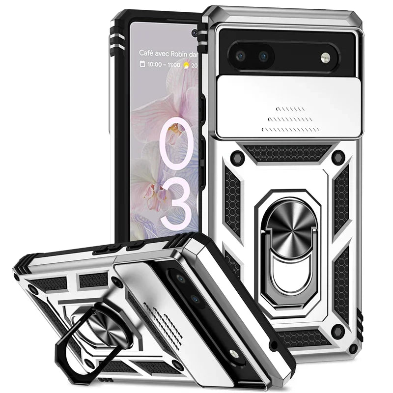 Slide Camera Armor Case with Magnetic Ring Holder for Google Pixel