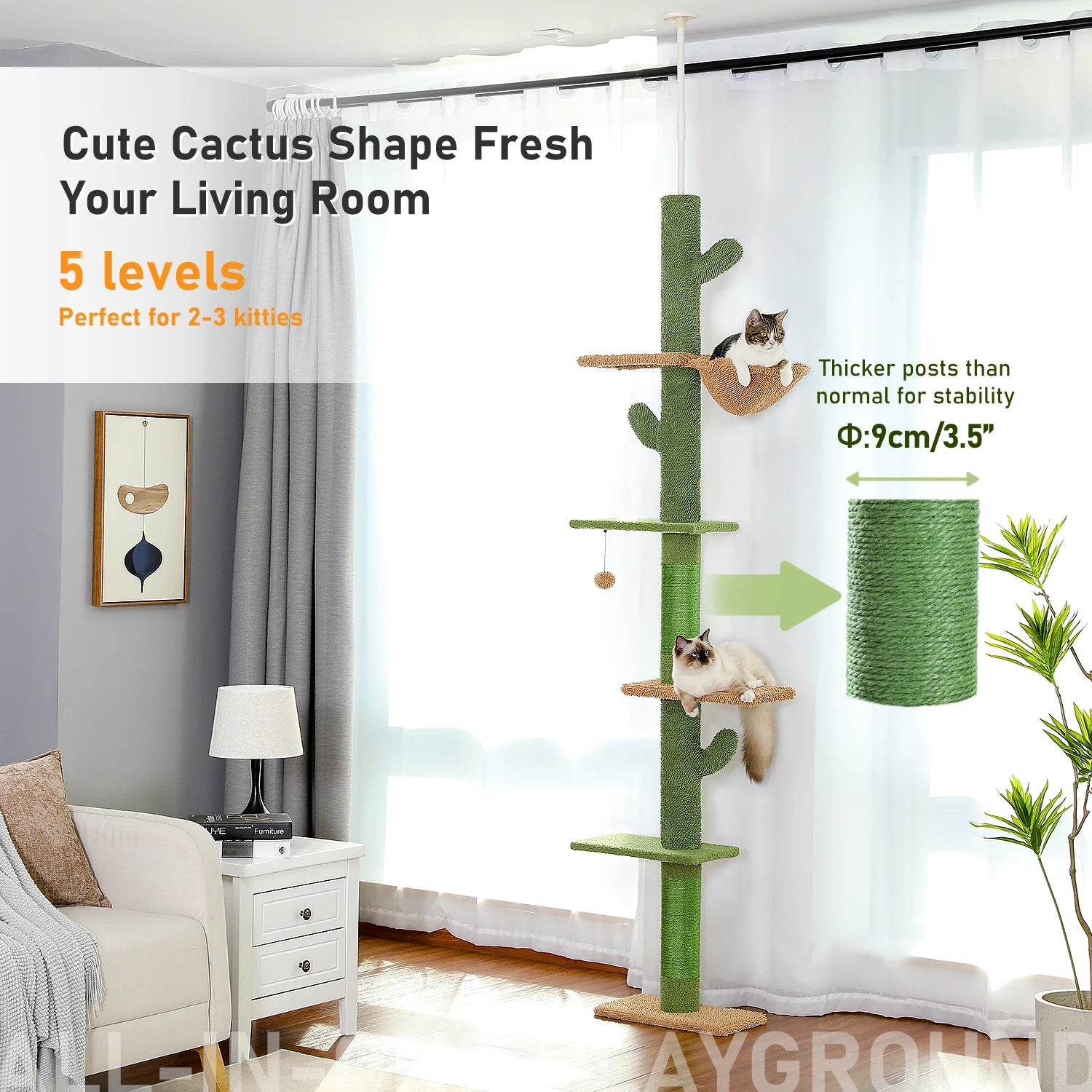 🌵🐱 5-Tier Floor-to-Ceiling Cat Tree – Cactus Climbing Tower