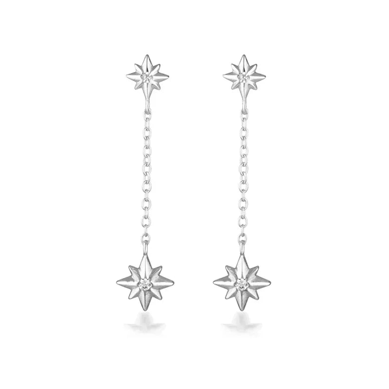 ✨💎 925 Silver Ear Needle Crystal Star Stud Earrings 💖 | Heart Chain Tassel Pendant Earrings for Women 👰 | Party & Wedding Jewelry Accessories 🌟