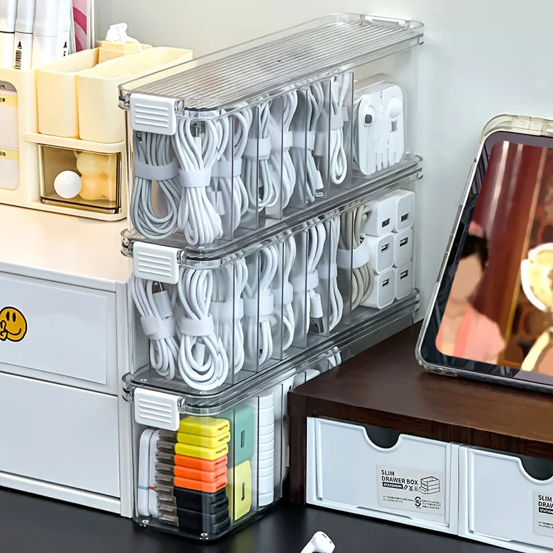 📦🔌 Desktop Data Cable Storage Box – Dustproof Large Capacity Organizer